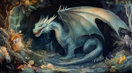 A majestic dragon rests in its lair, showcasing intricate details and vibrant colors. This 4K Ultra HD image serves as a stunning desktop wallpaper and background.