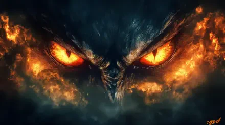 A striking 4K Ultra HD wallpaper featuring intense, angry eyes set against a dark backdrop, with fiery orange accents that convey a sense of power and fury.