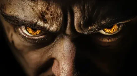A close-up of a man's face with angry eyes, showcasing intense emotions. The image serves as a striking 4K Ultra HD wallpaper, inspired by MAD Magazine's bold artistic style.