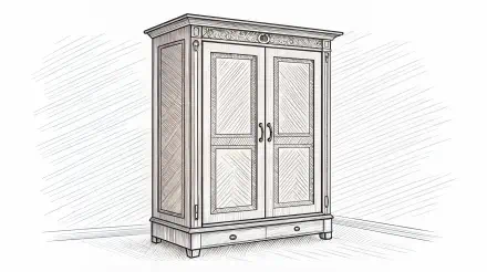 A detailed sketch of a wardrobe, featuring double doors and a decorative top, presented as a 4K Ultra HD PC desktop wallpaper and background.