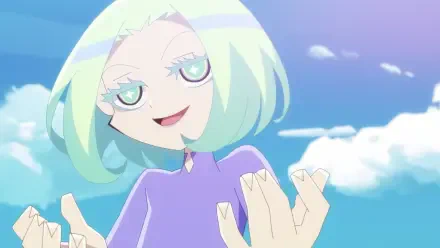 HD PC desktop wallpaper from the anime Aquarion: Myth of Emotions, featuring a character with pale blue hair and a confident expression against a bright sky background.