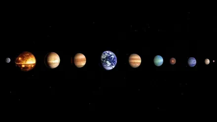A stunning HD wallpaper depicting planetary alignment in space, showcasing the planets in our solar system against a black backdrop, emphasizing their unique features and colors.