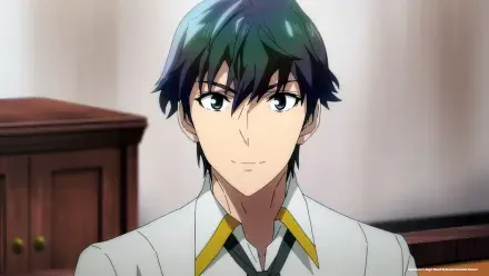 Anime character from A Returner's Magic Should Be Special, featuring a young man with dark hair and a confident smile, set against a softly blurred background. HD desktop wallpaper.