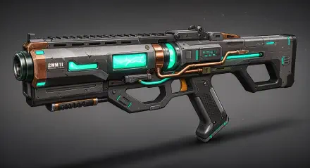 A detailed blaster with futuristic design elements and vibrant accents, set against a dark backdrop, showcased as a stunning 4K Ultra HD PC desktop wallpaper.