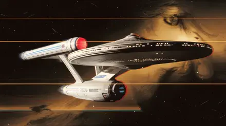 4K Ultra HD wallpaper featuring the USS Enterprise soaring through space, set against a dramatic cosmic background. A striking visual for fans of science fiction.