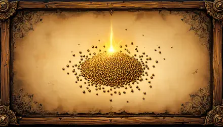 A visually striking 4K Ultra HD wallpaper featuring a mound of quinoa seeds illuminated by a glowing light, set against an ornate background.