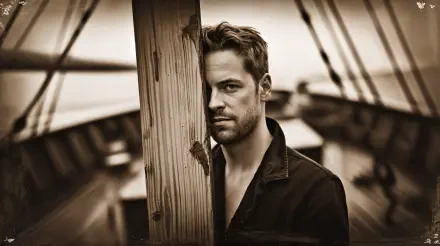 A captivating 4K Ultra HD desktop wallpaper features a man leaning against a wooden post on a ship, with a contemplative expression and a blurred background of sailing masts.