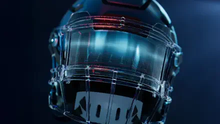 4K Ultra HD PC wallpaper featuring a detailed close-up of a futuristic football helmet from the video game Madden NFL 26, highlighting sleek design and lighting effects.