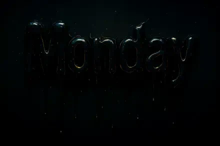 4K Ultra HD PC desktop wallpaper featuring the word Monday in glossy black text against a dark background with subtle light reflections.