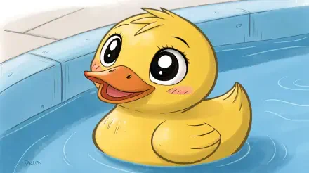A cute rubber duck floating in a blue pool, rendered in vibrant colors as a 4K Ultra HD PC desktop wallpaper.