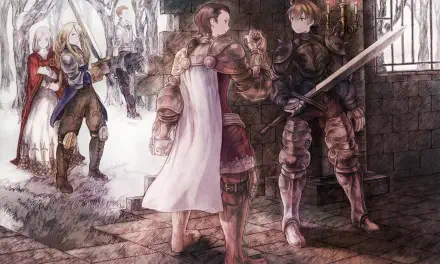 HD PC desktop wallpaper featuring armored knights from the video game Final Fantasy Tactics in a medieval setting, showcasing detailed armor and dynamic character poses.