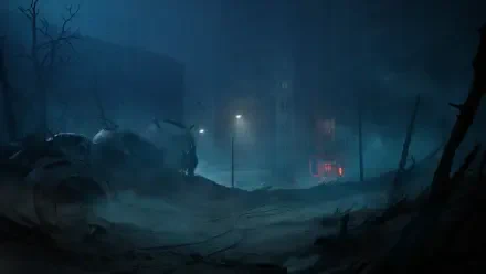 Dark, foggy landscape from the video game Cronos: The New Dawn, presented as a 4K Ultra HD PC desktop wallpaper and background.