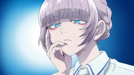 HD anime desktop wallpaper featuring Nazuna Nanakusa from Call of the Night, with a close-up of her thoughtful expression against a blue gradient background.