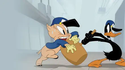 4K Ultra HD wallpaper from The Day the Earth Blew Up: A Looney Tunes Movie, featuring Porky Pig and Daffy Duck in a dynamic action scene.