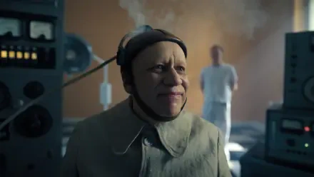 Uncle Fester from the TV show Wednesday in a dim lab, steam rising around his head — 4K Ultra HD PC desktop wallpaper and background.