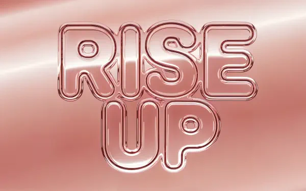 A rose gold 4K Ultra HD desktop wallpaper featuring the uplifting phrase RISE UP in bold, stylish lettering against a smooth, shimmering background.