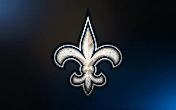 4K Ultra HD wallpaper featuring the New Orleans Saints NFL logo with a glowing fleur-de-lis symbol against a dark, gradient background.