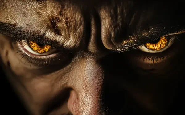 A close-up of a man's face with angry eyes, showcasing intense emotions. The image serves as a striking 4K Ultra HD wallpaper, inspired by MAD Magazine's bold artistic style.