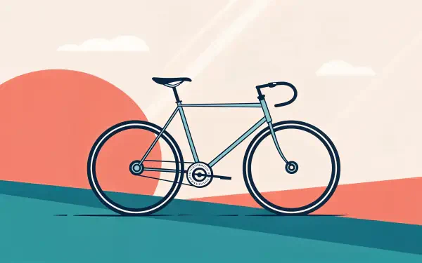 A minimalist illustration of a bicycle set against a stylized landscape with hills and a pastel sun, designed as a 4K Ultra HD PC desktop wallpaper and background.