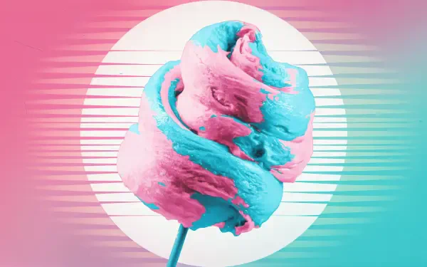 A vibrant cotton candy swirl in pink and blue against a retro-inspired background, making it an eye-catching 4K Ultra HD PC desktop wallpaper.