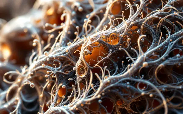 A close-up view of intricate, ethereal strands and bubbles, showcasing a mesmerizing, organic texture. This stunning image serves as a vibrant 4K Ultra HD desktop wallpaper.