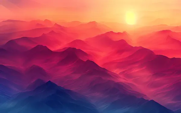 A breathtaking HD wallpaper featuring warm colors illuminating mountain ridges at sunrise, creating a serene and vibrant landscape. Perfect for a desktop background.