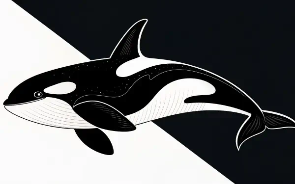 An orca illustration against a contrasting black and white background, designed as a striking 4K Ultra HD PC desktop wallpaper and background.