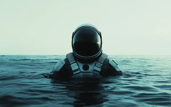 An astronaut emerges from dark waters in this moody HD wallpaper from the movie Interstellar, capturing the film's themes of exploration and isolation.