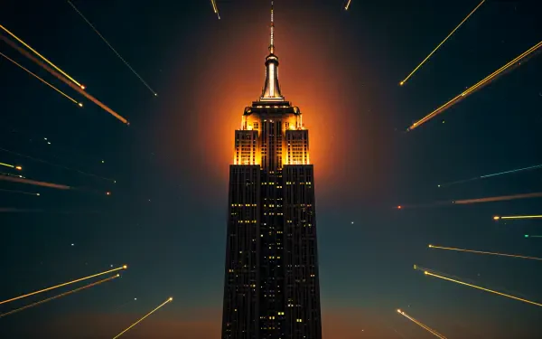 Empire State Building night skyline cityscape illumination HD Desktop Wallpaper | Background Image