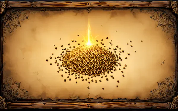 A visually striking 4K Ultra HD wallpaper featuring a mound of quinoa seeds illuminated by a glowing light, set against an ornate background.