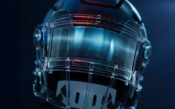 4K Ultra HD PC wallpaper featuring a detailed close-up of a futuristic football helmet from the video game Madden NFL 26, highlighting sleek design and lighting effects.