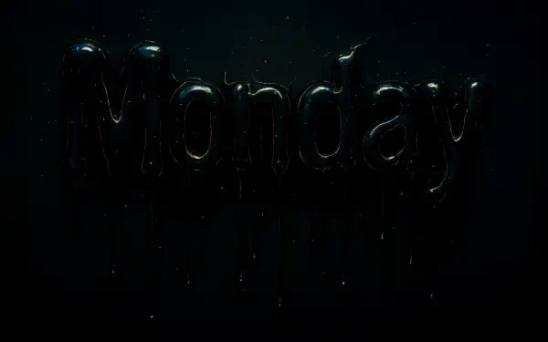 4K Ultra HD PC desktop wallpaper featuring the word Monday in glossy black text against a dark background with subtle light reflections.