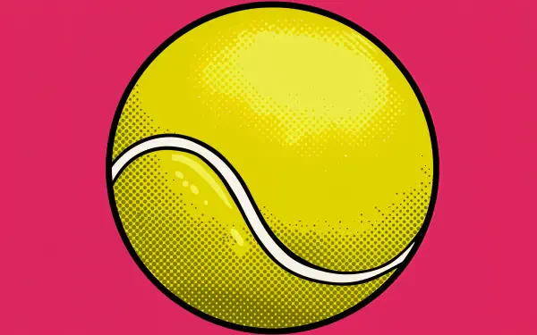 4K Ultra HD desktop wallpaper featuring a vibrant close-up illustration of a yellow tennis ball against a bold pink background.
