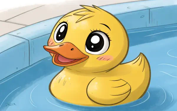 A cute rubber duck floating in a blue pool, rendered in vibrant colors as a 4K Ultra HD PC desktop wallpaper.