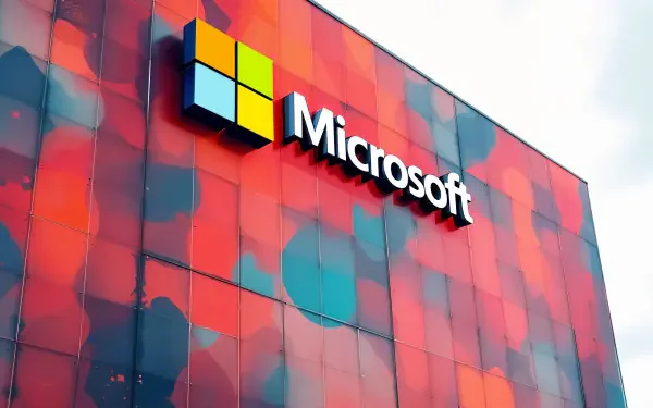 Microsoft logo displayed on a vibrant red and blue pixelated wall, rendered in 4K Ultra HD as a striking PC desktop wallpaper and background.