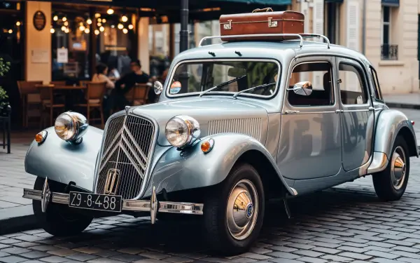 Classic Citroën car parked on a cobblestone street in an urban setting, captured in sharp 4K Ultra HD for a PC desktop wallpaper and background.
