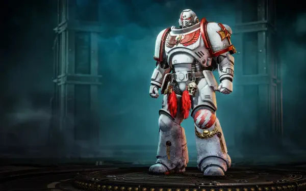 4K Ultra HD PC desktop wallpaper featuring a detailed Space Marine in white armor from the video game Warhammer 40K: Space Marine 2, standing in a dark, atmospheric setting.