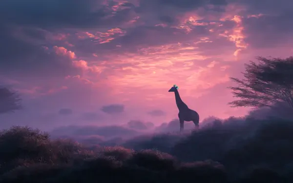 A lone giraffe stands in the misty savanna at dawn, captured in stunning 4K Ultra HD for a vivid PC desktop wallpaper and background.
