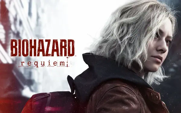 4K Ultra HD PC desktop wallpaper featuring a character from the video game Resident Evil Requiem, showcasing detailed graphics and a dark, intense atmosphere.