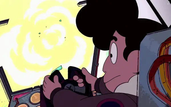 HD PC desktop wallpaper from the TV show Lars of the Stars, featuring a character piloting a spacecraft with a bright cosmic background.
