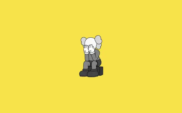 4K Ultra HD PC desktop wallpaper featuring a KAWS figure sitting with its face covered against a solid yellow background.