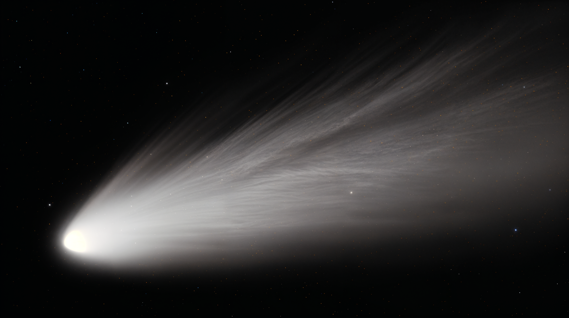4K Ultra HD PC desktop wallpaper and background featuring a bright comet with a long glowing tail streaking across a starry black sky.