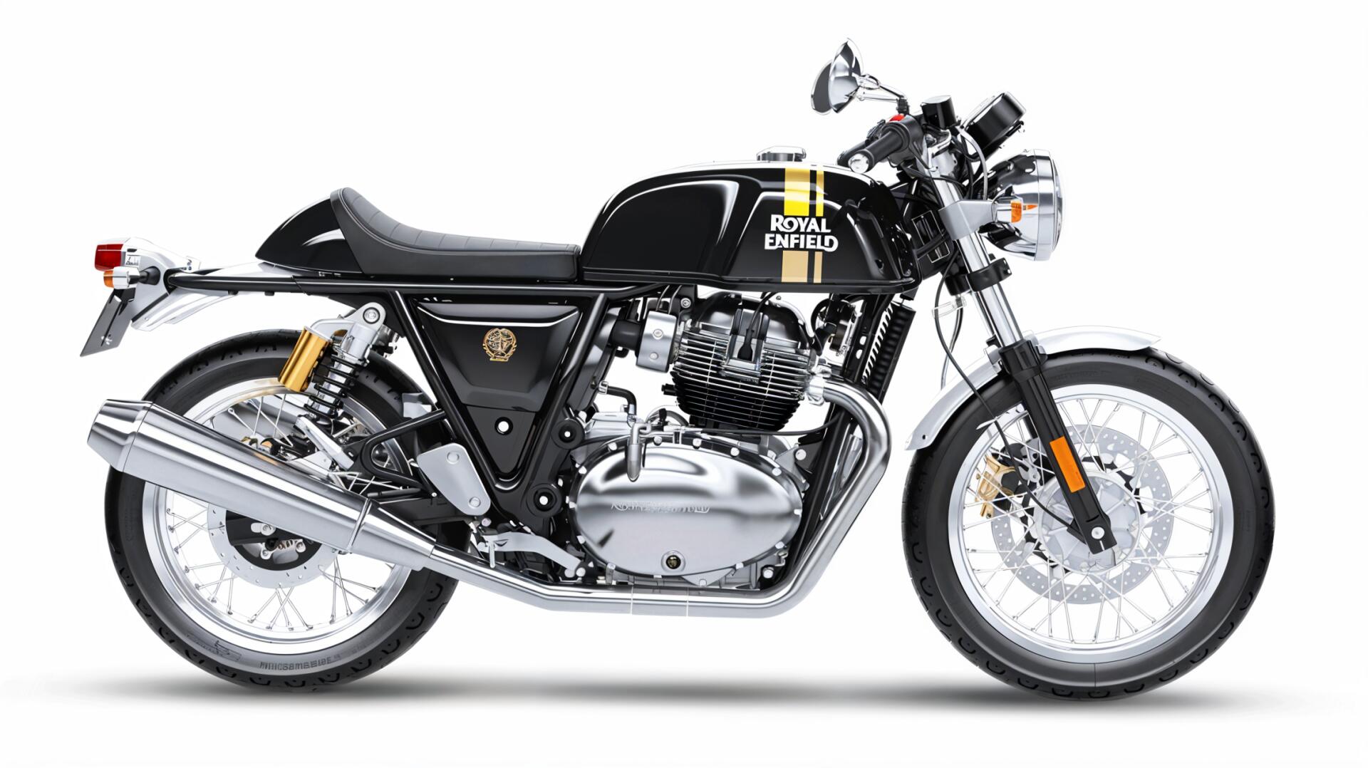 Side view of a black Royal Enfield Continental GT 650 motorcycle on a white background — HD PC desktop wallpaper.