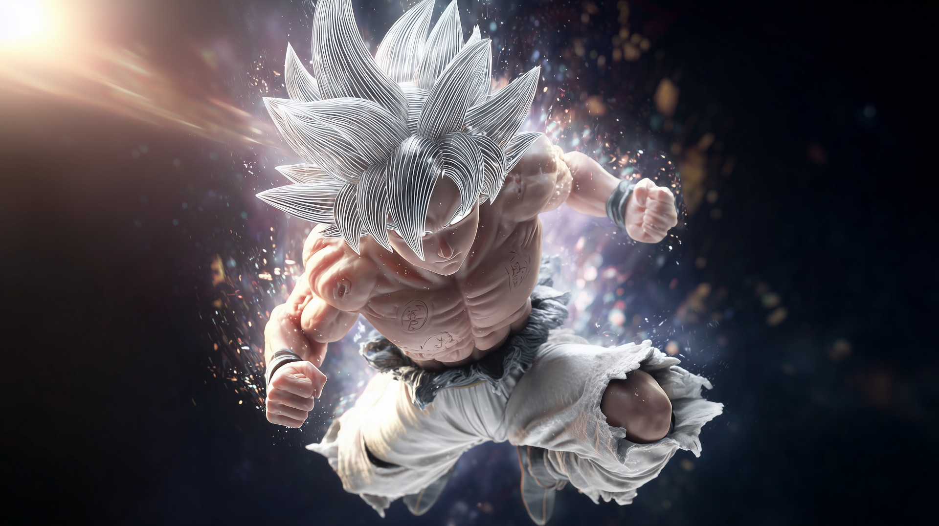 Dragon Ball mobile phone wallpaper: Ultra Instinct Goku bursting forward with silver aura, 2K Quad HD PC desktop wallpaper background.