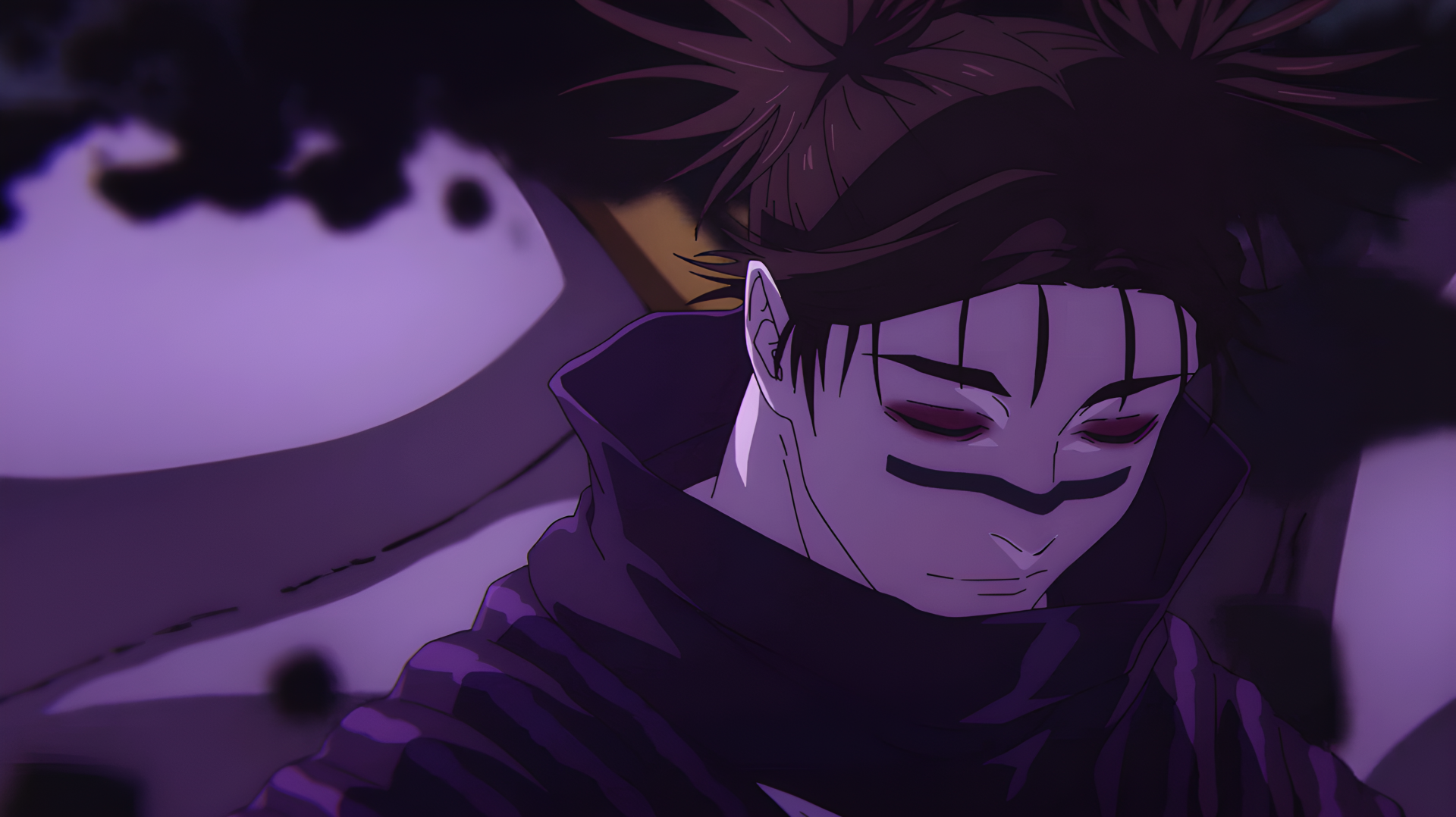 Chousou (Jujutsu Kaisen 2nd Season) in a dark, emo purple-overlay portrait — 4K Ultra HD PC desktop wallpaper and background.