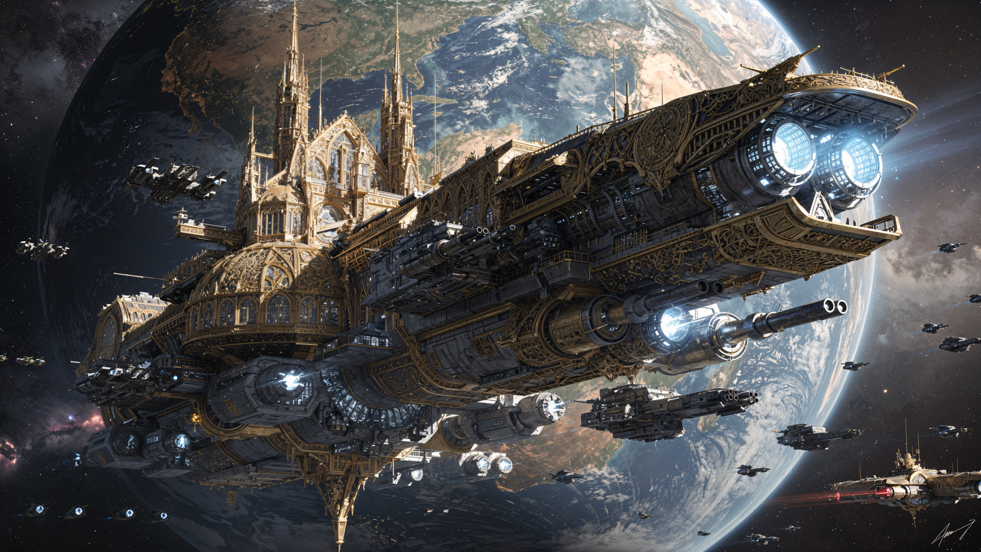Celestial Cathedral Spaceship — 4K Ultra HD Wallpaper by QuantumCurator ...