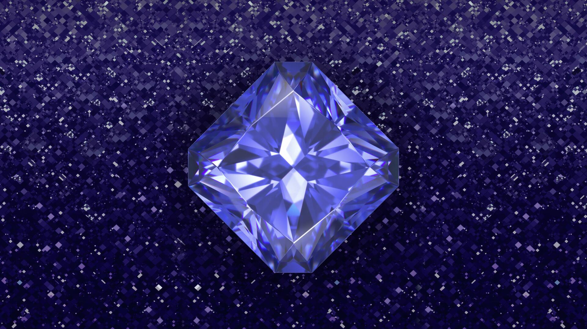 4K Ultra HD PC desktop wallpaper: radiant faceted blue diamond hovering over a glittering deep-blue textured field, evoking luxury and blue aesthetic.