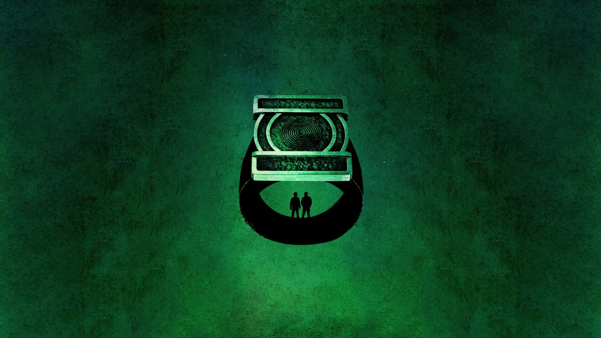 Lanterns (2026) 8K Ultra HD PC desktop wallpaper: minimal green textured background with a glowing ornate lantern casting a circular shadow with two silhouetted figures.
