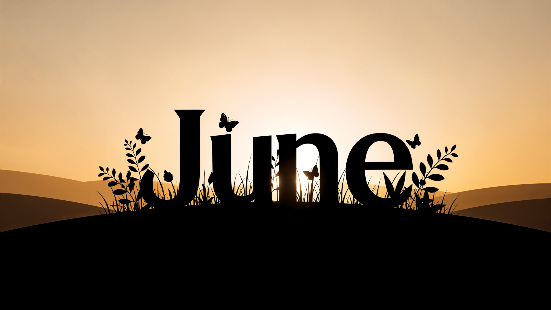 June in black silhouette amid grass and leaves at a warm golden sunrise — 4K Ultra HD PC desktop wallpaper and background