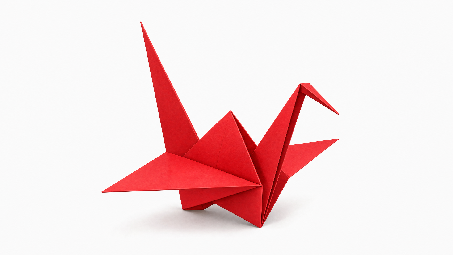 Clean 4K Ultra HD PC desktop wallpaper and background showing a red origami crane centered on a white background.